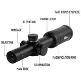 LEBO Optics 1-6x24 SFP LPVO Rifle Scope with BDC, HD Glass with Low Light Enhancement, Red Illumination Reticle, Capped Zero Resettable Turrets, 30mm Tube, Matte Black