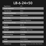 LEBO Opitcs 6-24x50 FFP Rifle Scope with BDC, HD Glass with Low Light Enhancement, High-Precision Parallax Adjustment, Red Illumination Reticle, 30mm Tube, Matte Black