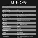 LEBO Opitcs 3-12x56 SFP Rifle Scope with BDC, HD Glass with Low Light Enhancement, High-Precision Parallax Adjustment, Illuminated Red Dot Reticle, 30mm Tube, Matte Black